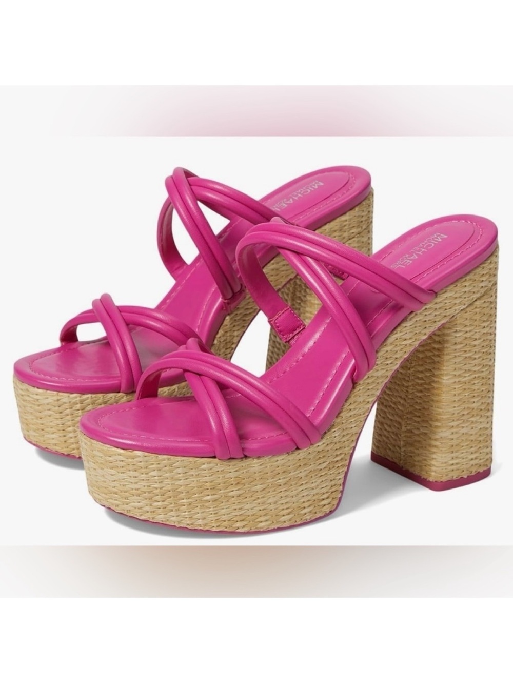 •MICHAEL KORS• “Corinne” Platform Leather Espadrille Sandals - Cerise (Pink)